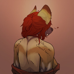 anthro back_muscles big_breasts body_writing breasts choker clothing female hair jewelry necklace note pose solo suggestive lisikazima african_wild_dog canid canine humanoid mammal 1:1 digital_media_(artwork) hi_res pinup warm_colors trans_(lore) trans_woman_(lore)
