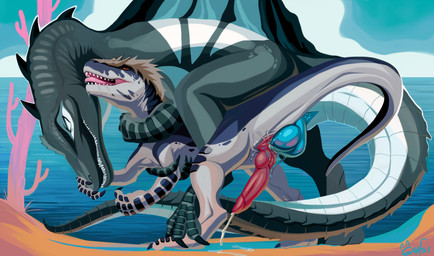 anal anal_penetration beach big_dom_small_sub blue_body blue_eyes blue_penis blue_sky bodily_fluids brown_body claws cloacal_penis cloud countershading cum cum_in_ass cum_inside cum_while_penetrated cumshot day dominant drooling duo ejaculation erection feral feral_on_feral feral_penetrated feral_penetrating feral_penetrating_feral from_behind_position genital_fluids genitals interspecies knot knotted_penis larger_male looking_at_another looking_at_partner looking_pleasured male male/male male_feral male_penetrated male_penetrating male_penetrating_male narrowed_eyes open_mouth orange_eyes orgasm outside_sex penetration penile penile_penetration penis penis_in_ass pink_penis sail_(anatomy) saliva sand sea sex sharp_teeth size_difference sky smaller_male smaller_penetrated tail teeth water white_body gaafus sorrel_(sorrelbirdy) allosaurid allosauroid allosaurus dinosaur prehistoric_species reptile saurischian scalie spinosaurid spinosaurus theropod 2025 hi_res signature