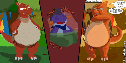 after_vore angry digestion digestion_implied digestion_noises digestive_fluids digestive_juice feral forest forest_background internal plant post_vore_weight_gain scar tree vore weight_gain lizarddude812 nintendo pokemon dan_(lizarddude812) magma_(tlg) charmeleon generation_1_pokemon generation_3_pokemon marshtomp pokemon_(species) absurd_res hi_res