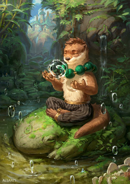anthro beaded_jewelry beaded_necklace beads biped claws clothed clothed_anthro clothed_male clothing countershade_torso countershading day feet fingers front_view fur hair jewelry male meditation necklace outside sitting solo tail telekinesis toes water alsares sai_(saiotter) mammal mustelid otter 2026 digital_drawing_(artwork) digital_media_(artwork) hi_res