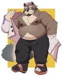 anthro belly big_belly blush bottomwear clothing kemono male moobs nipples overweight overweight_male pants solo undressing whitebeast20 lifewonders live_a_hero viscunam mammal procyonid raccoon 2022 hi_res