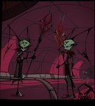 antennae_(anatomy) bladed_weapon boots clothing duo eyelashes female female/female footwear gloves grin hallway handwear shoes skylar_(ryn) smile surgical_suture uniform darkryn_(artist) invader_zim nickelodeon vyk_(ryn) alien humanoid irken hi_res