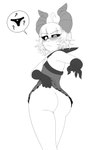 big_butt blush bodily_fluids butt clothed clothing clothing_lift dress dress_lift female flat_chested horn no_underwear not_furry panties solo sweat underwear y_shaped_butt_crack redboard horned_humanoid humanoid absurd_res hi_res monochrome