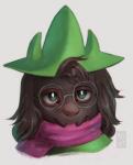 black_body black_fur clothed clothing eyewear fluffy fur glasses green_eyes hat headgear headwear male scarf simple_background solo hecatta deltarune undertale_(series) ralsei bovid caprine darkner goat mammal 2019 digital_media_(artwork) hi_res