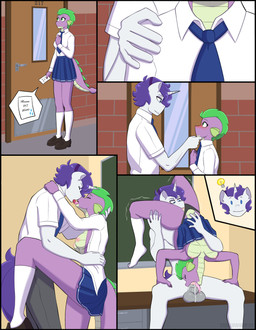 anthro anthrofied areola balls blush bottomwear breasts clothed clothed/nude clothed_female clothing crossgender female femboy ftm_crossgender genitals horn kissing light_bulb male male/female mtf_crossgender necktie nipples non-mammal_breasts nude oral oral_penetration penetration penis reverse_69_position school school_uniform sex size_difference skirt smaller_penetrated tail uniform upside_down shallowwin friendship_is_magic hasbro my_little_pony mythology rarity_(mlp) spike_(mlp) dragon equid equine mammal mythological_creature mythological_equine mythological_scalie scalie unicorn absurd_res comic hi_res
