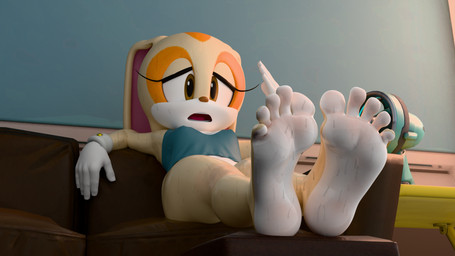 biped bottomless clothed clothing eyelashes feet female fingers foot_focus furniture loli open_mouth pupils shirt sitting sofa solo toes topwear young twintails3d sega sonic_the_hedgehog_(series) cream_the_rabbit lagomorph leporid mammal rabbit 3d_(artwork) absurd_res digital_media_(artwork) hi_res