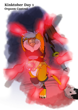 anthro armor diaper disembodied_hand ghost_hand male melee_weapon orgasm_control shield solo sword weapon leoniro_the_inklion inklion absurd_res hi_res