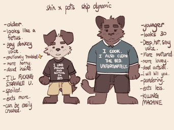 anthro black_body black_eyes black_fur duo floppy_ears fur looking_at_viewer male overweight overweight_anthro overweight_male profanity slim_anthro slim_male standing text white_body white_fur hemuchang pots_(hemuchang) shin_(hemuchang) canid canine canis domestic_dog felid mammal pantherine 2022 english_text hi_res