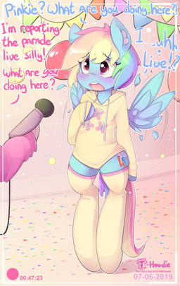 asking asking_another asking_what blush clothed clothing color_coded color_coded_text dialogue duo female hoodie leggings legwear name_drop name_in_dialogue question solo_focus sweater talking_to_another text topwear wings hoodie_(artist) friendship_is_magic hasbro my_little_pony rainbow_dash_(mlp) equid equine mammal absurd_res english_text hi_res
