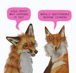 ambiguous_gender blue_eyes canid canine colored countershading dialogue digital_media_(artwork) digital_painting_(artwork) duo english_text feral fox fur hi_res humor lycanium mammal orange_body orange_fur shaded simple_background speech_bubble text white_background white_body white_countershading