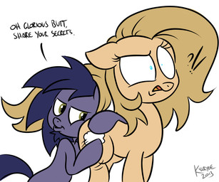 blue_eyes blue_hair brown_eyes brown_hair cutie_mark duo exclamation_point female fur green_eyes hair hug interrobang male open_mouth purple_body purple_fur purple_hair question_mark rubbing simple_background surprised tan_body tan_fur tan_hair text tongue white_background killryde slavedemorto hasbro my_little_pony backy_(ask-backy) fan_character earth_pony equid equine horse mammal pony 2013 english_text