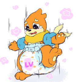 after_transformation age_regression ambiguous_gender anthro arms_out blush blush_lines bodily_fluids clean_diaper clothed clothing cute_fangs diaper dipstick_tail fangs fish_print forked_tail fur inflatable inflatable_armbands level_drain markings multicolored_body multicolored_fur multicolored_tail on_one_leg open_mouth orange_body orange_fur orange_tail pool_float regression simple_background solo standing tail tail_markings tan_body tan_fur tan_tail tan_tail_tip tears teeth unusual_anatomy unusual_tail wearing_diaper white_background boredomwithfriends nintendo pokemon buizel generation_4_pokemon pokemon_(species) 2020 absurd_res hi_res