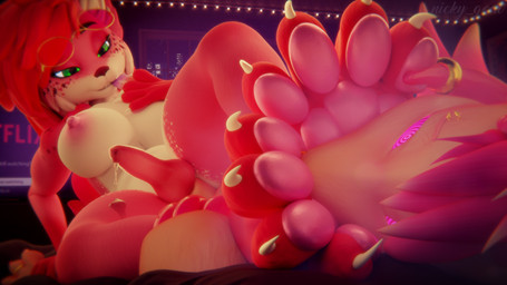 ambiguous_gender anthro bodily_fluids breasts detailed_background duo feet foot_on_face genital_fluids genitals gynomorph gynomorph/ambiguous hypnotic_eyes intersex intersex/ambiguous knot knotted_penis leaking_precum musk musky_feet penis precum nicky_goat_(artist) holothelynx nicky_goat felid feline lynx mammal wickerbeast 16:9 4k absurd_res hi_res widescreen
