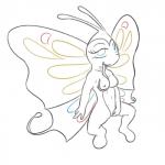 1:1 anthro anthrofied arthropod beautifly breasts female generation_3_pokemon genitals hi_res insect lepidopteran looking_at_viewer monochrome nintendo nipples non-mammal_breasts nude pokemon pokemon_(species) posexe pussy simple_background smile solo source_request tongue white_background