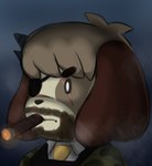 anthro beard brown_body brown_fur camo cigar eye_patch eye_scar eyewear facial_hair facial_scar fur male necktie scar smoking solo mr-shin animal_crossing konami metal_gear nintendo phantom_pain digby_(animal_crossing) venom_snake canid canine canis domestic_dog mammal shih_tzu toy_dog 2023 hi_res