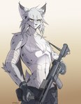 anthro clothing ear_tuft electronics fur gloves gun handwear headgear headphones headset headset_microphone male military ranged_weapon rifle rifle_sling shirtless shirtless_anthro shirtless_male solo tactical_gear tactical_gloves tactical_pants tuft weapon white_body white_fur yellow_eyes endjfcar hartman_(hunglee) felid feline lynx mammal 2019 absurd_res hi_res
