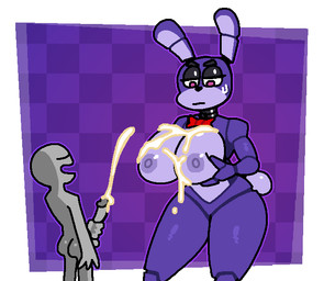 annoyed anthro areola big_breasts bodily_fluids bow_tie breast_grab breasts checkered checkered_background cotton_tail cum cum_on_breasts cumshot duo ejaculation eyebrows female genital_fluids genitals hand_on_breast holding_breast huge_breasts machine male male/female masturbation nipples nude pattern_background penis pink_eyes purple_areola purple_background purple_body purple_nipples simple_background sweat sweatdrop thick_eyebrows white_background crushtrap five_nights_at_freddy's scottgames bonnie_(fnaf) animatronic human lagomorph leporid mammal rabbit robot 2023 digital_media_(artwork)