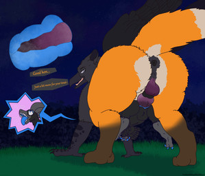 abdominal_bulge ahegao anus balls beak belly black_anus black_beak black_body black_feathers black_talons black_wings blue_claws blue_tongue blue_vulva brown_feet butt claws dialogue dominant dominant_feral dominant_male duo extreme_size_difference feathers feet female female_feral feral feral_on_feral genitals grass grass_field grey_feather_hair grey_feet grey_hands grey_snout internal internal_vaginal larger_male lifted_by_penis looking_pleasured male male/female male_feral orange_body orange_butt penetration penile penile_penetration penis penis_in_vagina pink_penis pink_tongue plant purple_penis sex shrub size_difference sky smaller_female speech_bubble star starry_sky submissive submissive_female submissive_feral teeth text tongue tongue_out vaginal vaginal_penetration vulva white_belly wings therealmessyroomguy1 mythology lumina_(therealmessyroomguy1) avian dinosaur dromaeosaurid feathered_dinosaur feathered_scalie gryphon hybrid mythological_avian mythological_creature prehistoric_species reptile saurischian scalie theropod english_text hi_res watermark