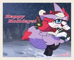 blue_eyes christmas_clothing christmas_headwear clothing eyewear freckles gift glasses hat headgear headwear holidays santa_hat solo gingy_k_fox christmas happy_holidays nintendo pokemon gingy_(gingy_k_fox) braixen generation_6_pokemon pokemon_(species)