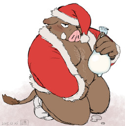 anthro belly blush bodily_fluids brown_body brown_fur christmas_clothing christmas_headwear clothing condom cum filled_condom fur genital_fluids hat headgear headwear holidays humanoid_hands kemono male moobs navel overweight overweight_male santa_hat sexual_barrier_device simple_background solo white_background kuriusagi christmas mammal suid suine sus_(pig) wild_boar 2015