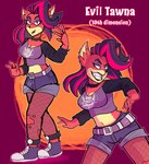 alternative_fashion anthro clothed clothing ear_piercing evil_grin fangs female fishnet_clothing fishnet_legwear footwear hair legwear looking_at_viewer looking_back multicolored_hair piercing punk shoes smile sneakers solo teeth torn_clothing two_tone_hair activision crash_bandicoot_(series) evil_tawna bandicoot mammal marsupial absurd_res hi_res