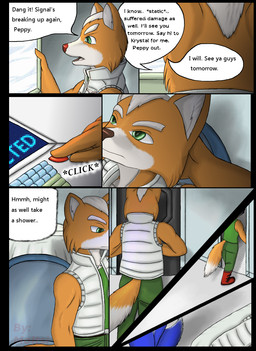 anthro butt computer dialogue dipstick_tail electronics future male markings tail tail_markings text moltsi nintendo star_fox fox_mccloud krystal_(star_fox) canid canine fox mammal comic english_text hi_res