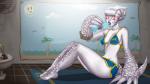 albino anthro anthrofied bandage breasts clothing female hair non-mammal_breasts red_eyes small_breasts solo swimwear white_hair shia fallout microsoft deathclaw_desu_ga deathclaw monster scalie 16:9 widescreen