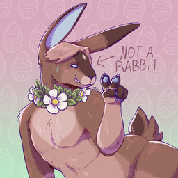 anthro belly big_ears blonde_hair blue_ears blue_eyes brown_body countershading easter_egg flower gesture gradient_background hair hand_gesture heart_symbol holidays kneeling leaning male nervous nervous_smile plant short_fur short_tail simple_background slightly_chubby smile solo tail text v_sign wreath thathareboy easter hare lagomorph leporid mammal 1:1 hi_res