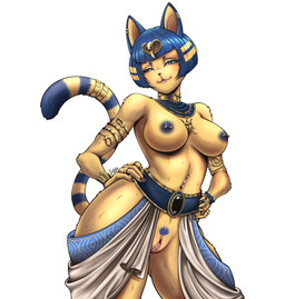 anthro blue_hair blue_nipples bracelet breasts clitoris clitoris_piercing clothing ear_piercing egyptian female genital_piercing genitals gold_(metal) gold_jewelry hair ineffective_clothing jewelry mature_female navel navel_piercing necklace nipple_piercing nipples piercing ring solo vulva vaspi animal_crossing nintendo ankha_(animal_crossing) domestic_cat felid feline felis mammal absurd_res hi_res