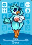 amiibo_card anthro arturfox avian beak belly big_breasts bird blue_body blue_eyes blue_hair breasts card feathers female hair hi_res navel nipples pink_nipples solo