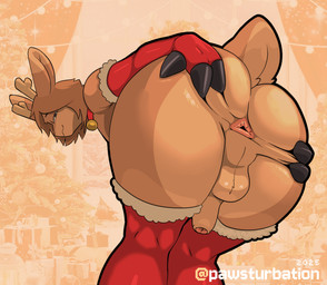 anthro anus armwear backsack balls bell bell_collar big_butt butt christmas_clothing clothed clothing collar elbow_gloves femboy fingers foreskin genitals gloves handwear holidays hooved_fingers hooves legwear male partially_clothed penis presenting presenting_anus presenting_hindquarters solo spread_anus spread_butt spreading stockings teasing_look bigbossnsfw christmas deer mammal hi_res