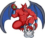 abs anklet bone bracelet capcom demon demon's_crest digital_media_(artwork) featureless_chest featureless_crotch firebrand gargoyle gargoyle's_quest ghosts_'n_goblins humanoid_pointy_ears jewelry male membrane_(anatomy) membranous_wings monkeysuit muscular nude red_arremer red_body skull smile solo tongue tongue_out wings