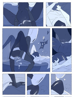 anthro arms_above_head bed bedroom bedroom_sex biped black_body black_eyes blush blush_lines bodily_fluids border bottomless bottomless_female bottomless_humanoid breath clothed clothing detailed_background dildo dildo_in_vagina dildo_insertion duo empty_eyes excessive_genital_fluids excessive_vaginal_fluids eye_contact female female/female female_anthro female_humanoid french_kissing from_front_position furniture genital_fluids genitals hair hair_down heart_symbol holding_partner humanoid_on_anthro inside kissing long_hair looking_at_another looking_at_partner lying missionary_position mouthless nude nude_anthro nude_female on_back on_bed penetration sex sex_toy sex_toy_in_vagina sex_toy_insertion strapon strapon_in_pussy strapon_sex sweat sweatdrop tongue tongue_out toying_partner vaginal vaginal_fluid_string vaginal_fluids vaginal_fluids_on_ground vaginal_fluids_on_leg vaginal_penetration vulva white_body white_border white_eyes white_hair white_vulva justdog hollow_knight:_silksong hollow_knight_(franchise) team_cherry hornet_(hollow_knight) lace_(hollow_knight:_silksong) arthropod humanoid 2025 comic digital_drawing_(artwork) digital_media_(artwork) hi_res