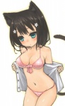 :o bikini black_hair blush breasts cleavage clothed clothing dress_shirt female green_eyes hair open_clothing open_mouth open_shirt open_topwear partially_clothed plaid shirt short_hair skimpy solo swimwear tail topwear two-piece_swimsuit undressing miyamae_porin animal_humanoid cat_humanoid felid felid_humanoid feline feline_humanoid humanoid mammal mammal_humanoid