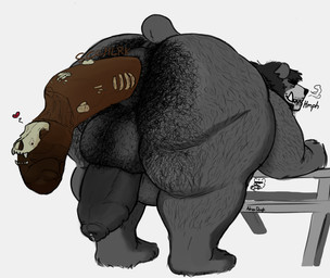 after_vore anthro anus backsack balls bent_over big_balls bodily_fluids body_hair bone bones_in_feces breath butt_hair disposal drooling excessive_feces feces foreskin furniture genital_fluids genitals hairy heart_symbol hyper hyper_feces looking_back male onomatopoeia overweight overweight_male penis picnic_table precum pubes puffy_anus pushing_out ribs saliva short_tail size_difference skull solo sound_effects table tail tears text thought_bubble tusks vore adrian_dough bear_(adriandough) bear mammal hi_res