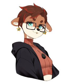anthro bodily_fluids brown_body brown_fur brown_hair circle_eyebrows clothing countershading ear_piercing eyebrows eyewear facial_piercing female freckled_face freckles fur glasses green_eyes hair highlights_(coloring) hoodie jewelry lip_piercing midriff multicolored_body multicolored_fur multicolored_hair necklace nerd piercing red_highlights rock short_hair solo star sweat tomboy topwear white_body white_fur cottonbunny thalassophilia_(zombiecowherd) riley_delmare mammal mustelid otter river_otter 4:5 absurd_res hi_res portrait