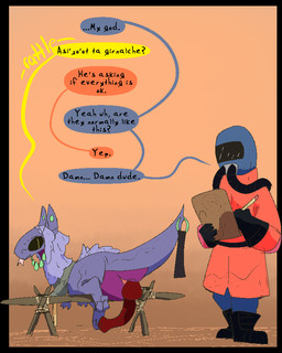 balls butt clipboard cloacal_penis duo feral genitals hazmat_suit jewelry male penis piercing presenting presenting_hindquarters speech_bubble text thepatchedragon dragonscape mythology dinosaur dragon drekir human mammal mythological_creature mythological_scalie prehistoric_species reptile saurischian scalie theropod english_text
