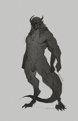 4_arms body_hair casual_nudity curly_hair dark_body dark_hair flaccid genitals grey_body grey_hair hair horn male multi_arm multi_limb muscular muscular_male nude penis scar solo standing tail conditional_dnp roughjaki darahn_(roughjaki) demon demon_humanoid humanoid digital_media_(artwork) hi_res sketch