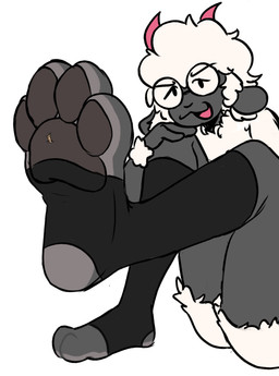 4_toes anthro clothing duo extreme_size_difference feet foot_fetish foot_focus foot_play footwear macro male male/male micro pawpads paws size_difference socks soles stirrup_socks stuck_to_foot toes rubar bovid caprine mammal sheep hi_res