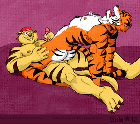 3_toes anal anal_penetration anthro backwards_baseball_cap backwards_hat balls baseball_cap biceps butt claws clothing cowgirl_position duo erection feet from_front_position fur genitals grin handjob hat headgear headwear humanoid_genitalia humanoid_penis lying male male/male male_on_bottom male_on_top male_penetrated male_penetrating male_penetrating_male markings muscular nipples nude on_back on_bottom on_top pecs penetration penile penis penis_grab sex smile spread_legs spreading straddling toe_claws toes rthur hanna-barbera swat_kats chance_furlong domestic_cat felid feline felis mammal pantherine tiger 2012