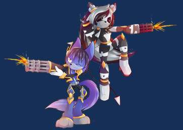 3_toes amber_eyes anthro arm_cannon belt black_body black_hair blue_body blue_tail boots clothed clothed_male clothing duo earpiece feet female footwear fully_clothed fully_clothed_male gatling_gun green_eyes gun gun_arm hair jacket knee_pads long_hair machine machine_gun male markings midair minigun multicolored_body multicolored_hair nude nude_female one_eye_closed pointy_ears ranged_weapon shoes simple_background tail toes topwear transparent_background two_tone_body two_tone_hair weapon weapon_arm white_body white_hair yellow_markings pink-like-candy captian_skylar_(bonjolasermaster) thetis_(bonjolasermaster) android canid canine canis jackal mammal robot absurd_res alpha_channel hi_res