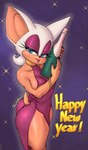 alcohol anthro bedroom_eyes beverage bracelet breasts butt clothing colored_nails dress female jewelry looking_at_viewer nails narrowed_eyes seductive side_boob solo tail thick_thighs wine_bottle ruruduu new_year_2023 sega sonic_the_hedgehog_(series) rouge_the_bat bat mammal absurd_res hi_res