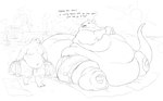 angry anthro bag beach belly big_belly book bottomwear building clothed clothing dialogue duo fat_rolls holding_bag holding_book holding_object huge_belly immobile macro male moobs morbidly_obese morbidly_obese_anthro morbidly_obese_male nipples obese obese_anthro obese_male outside overweight overweight_anthro overweight_male pants plant sand seaside shorts sitting size_difference sketch_background snack_bar speech_bubble sun tail text thick_tail topless torn_clothing towel tree walking cettus mythology fritjof bovid caprine dragon mammal mythological_creature mythological_scalie scalie sheep 2022 english_text hi_res sketch