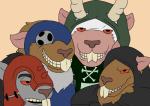 clothing fur grin group horn male smile wildwolfproduction me_and_the_boys warhammer_(franchise) warhammer_fantasy mammal rodent skaven hi_res meme