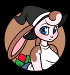 anthro blue_eyes brown_body brown_fur female food fruit fur plant solo strawberry white_body white_fur freeze-pop88 lagomorph leporid mammal rabbit alpha_channel low_res