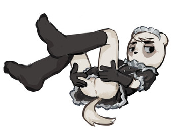 anthro anus butt clothed clothing crossdressing femboy maid_headdress maid_uniform male no_underwear perineum simple_background solo spread_butt spreading uniform white_background rusjerry aggretsuko sanrio anai_(aggretsuko) badger japanese_badger mammal meles mustelid musteline