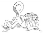 anthro ass_up bedroom_eyes drawing ears_back fur half-closed_eyes hand_on_chin heart_(marking) looking_at_viewer lying male markings mouth_closed narrowed_eyes nude on_front pivoted_ears raised_tail seductive smile smiling_at_viewer smirk solo tail jimfoxx storm_hawks radarr 2019 monochrome signature