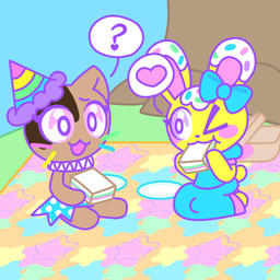 @kirakirakarakasa anthro basket chibi container cuppy: duo female food fruit lemon m.: outside picnic picnic_basket picnic_blanket plant simple_background unknown_artist instagram fan_character domestic_cat felid feline felis lagomorph leporid mammal rabbit 1:1 digital_media_(artwork) hi_res pastel_theme