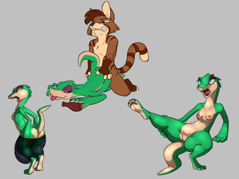 anthro anus areola ass_up bald barefoot bent_arm bent_leg biped black_eyes blue_eyes bottomwear butt claws clenched_teeth clothed clothing drunk duo extended_arm extended_leg feet female female_penetrated from_behind_position fur genitals hair hand_on_butt hand_on_leg hand_on_own_leg hand_on_own_thigh hand_on_thigh holding_leg holding_raised_leg holding_thigh looking_back looking_down looking_up lying male male/female male_penetrating male_penetrating_female nipples nude on_front on_ground open_mouth pants pecs penetration presenting presenting_anus presenting_hindquarters presenting_vulva raised_leg sex sharp_teeth sitting smile spread_legs spreading standing substance_intoxication teeth tongue tongue_out undressing vulva siroc ever_oasis nintendo siroc_(character) drauk genet lizard mammal reptile scalie viverrid 4:3