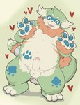 anthro balls belly brown_body erection genitals green_body humanoid_genitalia humanoid_penis kemono male overweight overweight_male penis solo kurokiriririri pento_(kamiyu) canid canine mammal 2022 hi_res